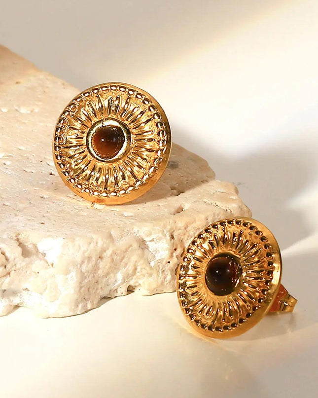 18K Gold Plated Round Stud Earrings