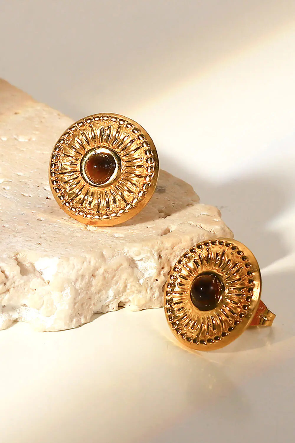 18K Gold Plated Round Stud Earrings