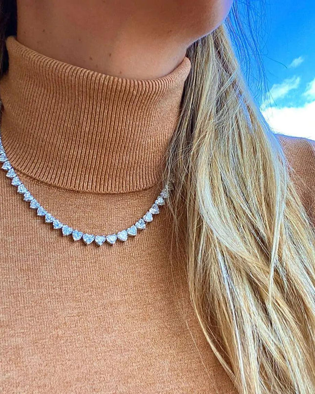 5A Heart CZ Tennis Necklace