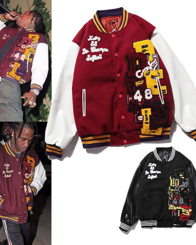 Woolen Leather Embroidered Baseball Jacket