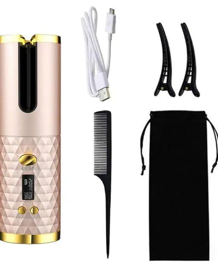Automatic Wireless Hair Curler Cordless Rotating USB Rechargeable Curling Iron Display Temperature Adjustable Timing Hair Curler