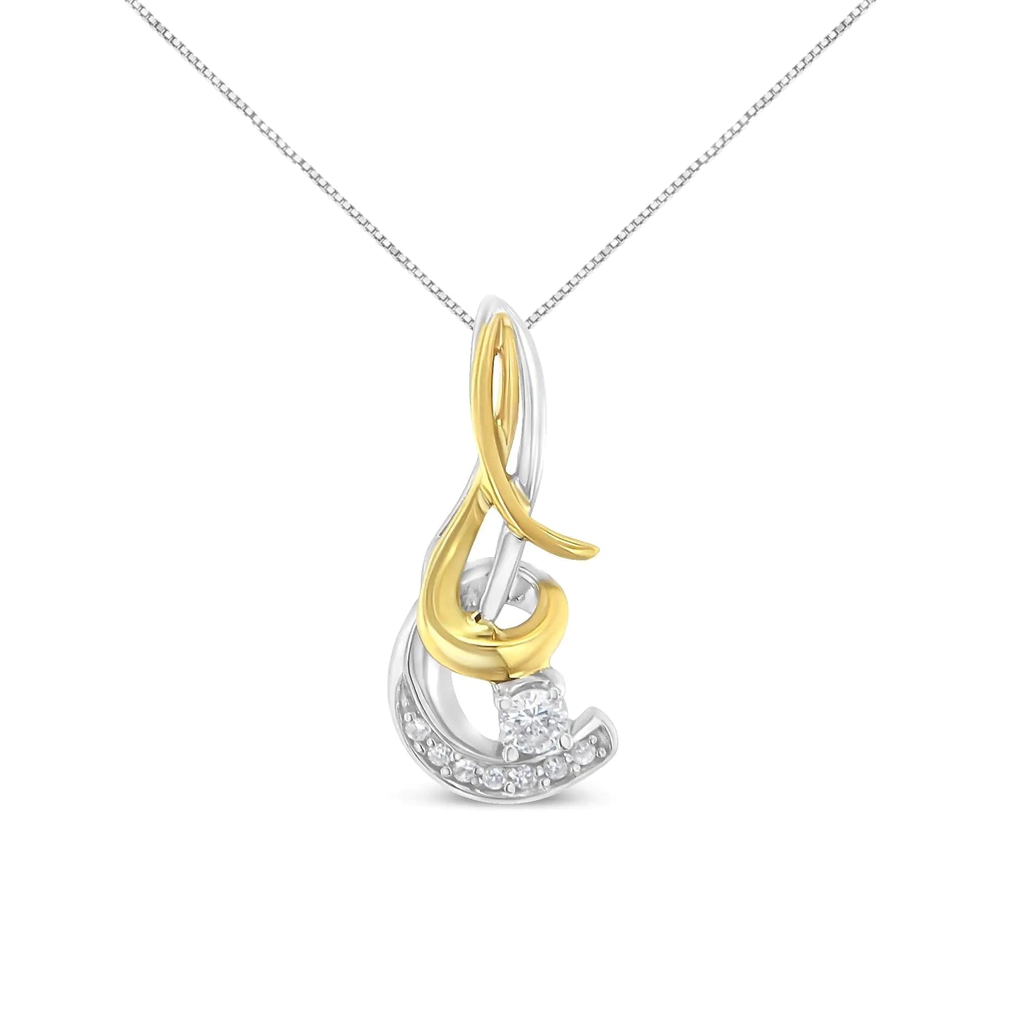 Espira 10K Two-Tone Yellow & White Gold 1/10 Cttw Round Brilliant-Cut Diamond Spiral 18" Pendant Necklace (J-K Color, I2-I3 Clarity)