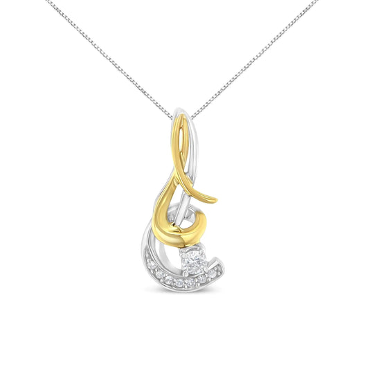 Espira 10K Two-Tone Yellow & White Gold 1/10 Cttw Round Brilliant-Cut Diamond Spiral 18" Pendant Necklace (J-K Color, I2-I3 Clarity)