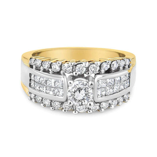 14K Yellow and White Gold 1 1/2 Cttw Round and Princess-Cut Diamond Band Ring (H-I Color, SI2-I Clarity)