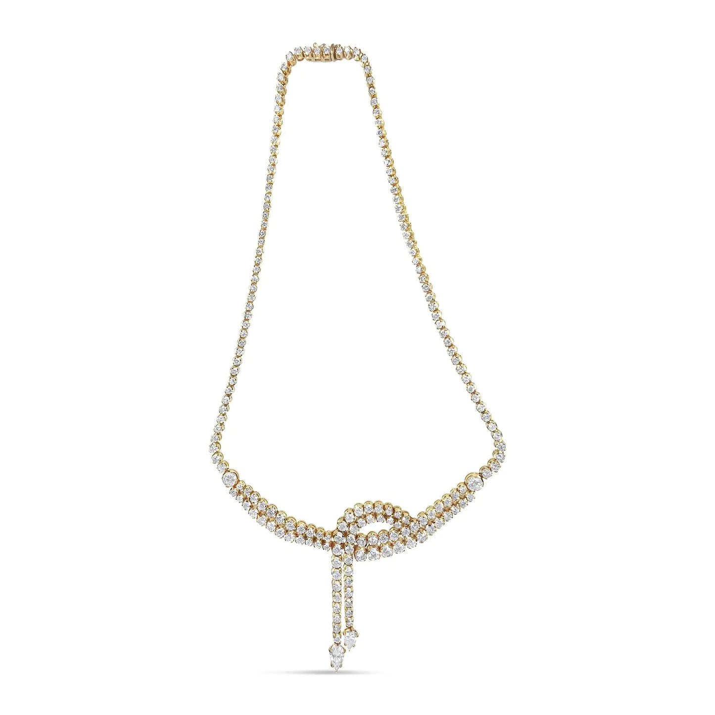 14k Yellow Gold 17.0 Cttw Diamond Double Row Lariat 18" Inch Tennis Necklace with Pear Shape Diamond Drop Tips (I-J Color, VS2-SI1 Clarity)