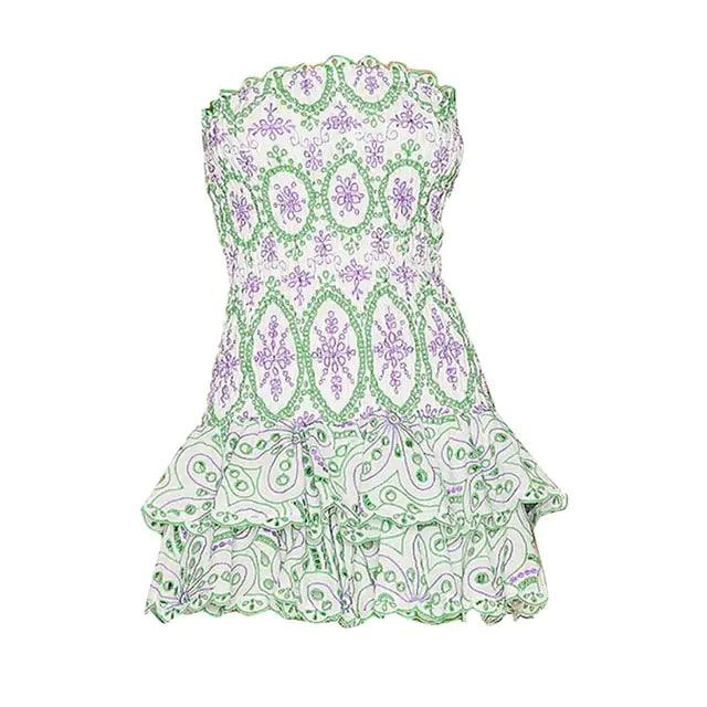 Strapless Embroidery Print Dress