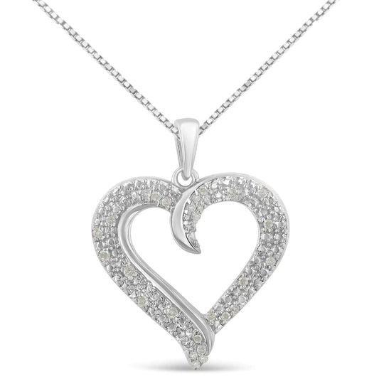 .925 Sterling Silver 1/6 cttw Pave-set Diamond Heart 18" Pendant Necklace (I-J Color, I3 Clarity)