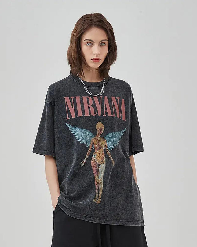 Vintage Angel Print Grunge Oversized Tshirts Men