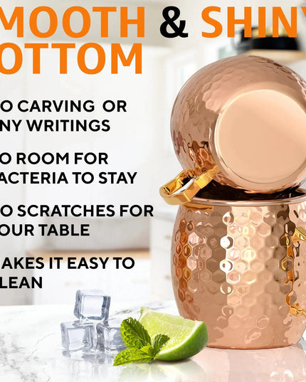 Moscow Mule Copper Mugs - Set of 2 - 100% HANDCRAFTED - Food Safe Pure Solid Copper Mugs - 16 oz Gift Set with BONUS - Highest Quality Cocktail Copper