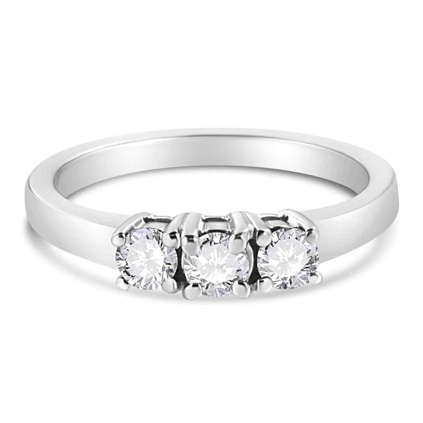 .925 Sterling Silver 1/2 Cttw Miracle Set Round Diamond Three Stone Illusion Plate Ring (I-J Color, I2-I3 Clarity)