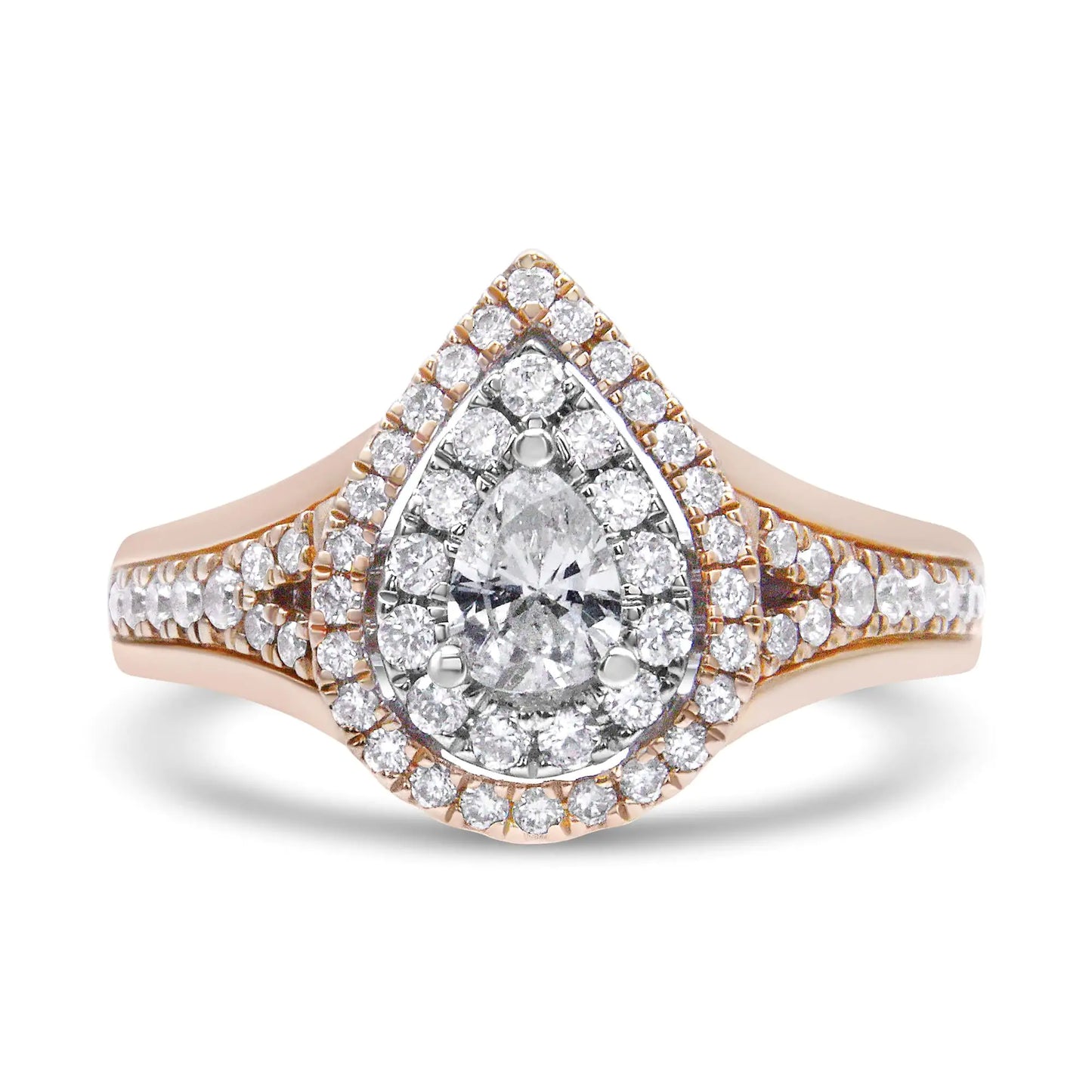 14K White and Rose Gold 1.00 Cttw Diamond Pear Shaped Double Halo Engagement Ring ( H-I Color, SI2-I1 Clarity)