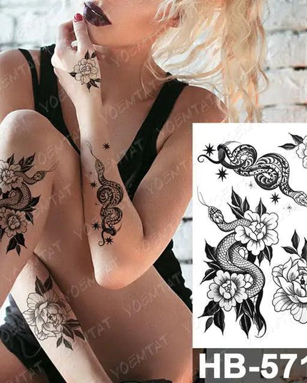 Flowers Wrapped in Black Snakes Tattoos