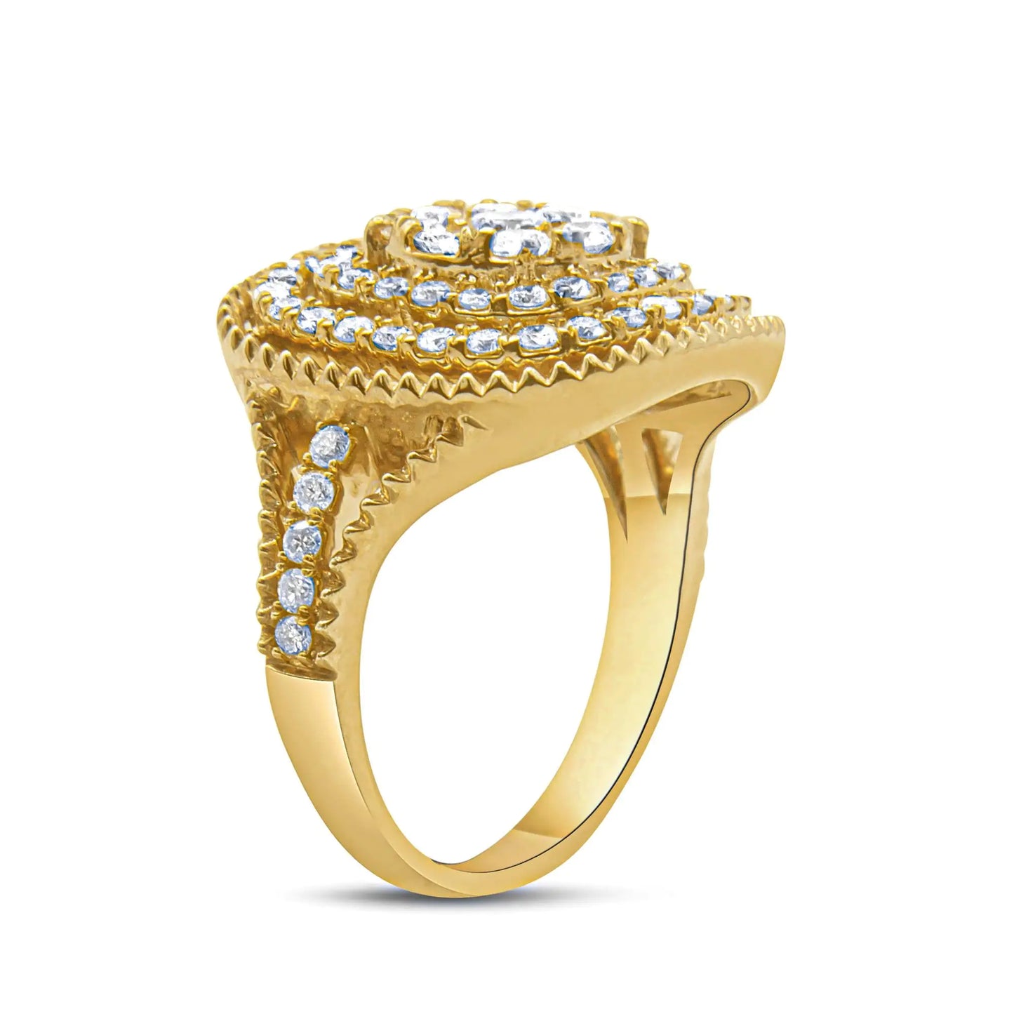 10K Yellow Gold Plated .925 Sterling Silver 1 1/4 Cttw Diamond Cocktail Ring (H-I Color, I1-I2 Clarity)