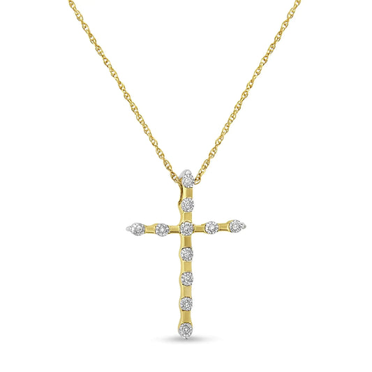 Yellow Plated .925 Sterling Silver 1/15 cttw Round Cut Diamond Cross Pendant Necklace (H-I, I2)