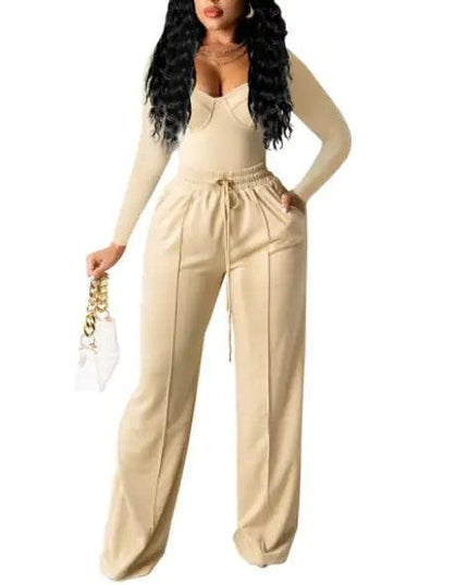 Lace-Up T-Shirt & High-Waist Trousers