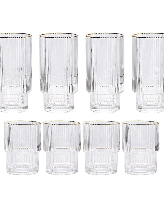 Stackable Gold Rim Ripple Drinking Glass