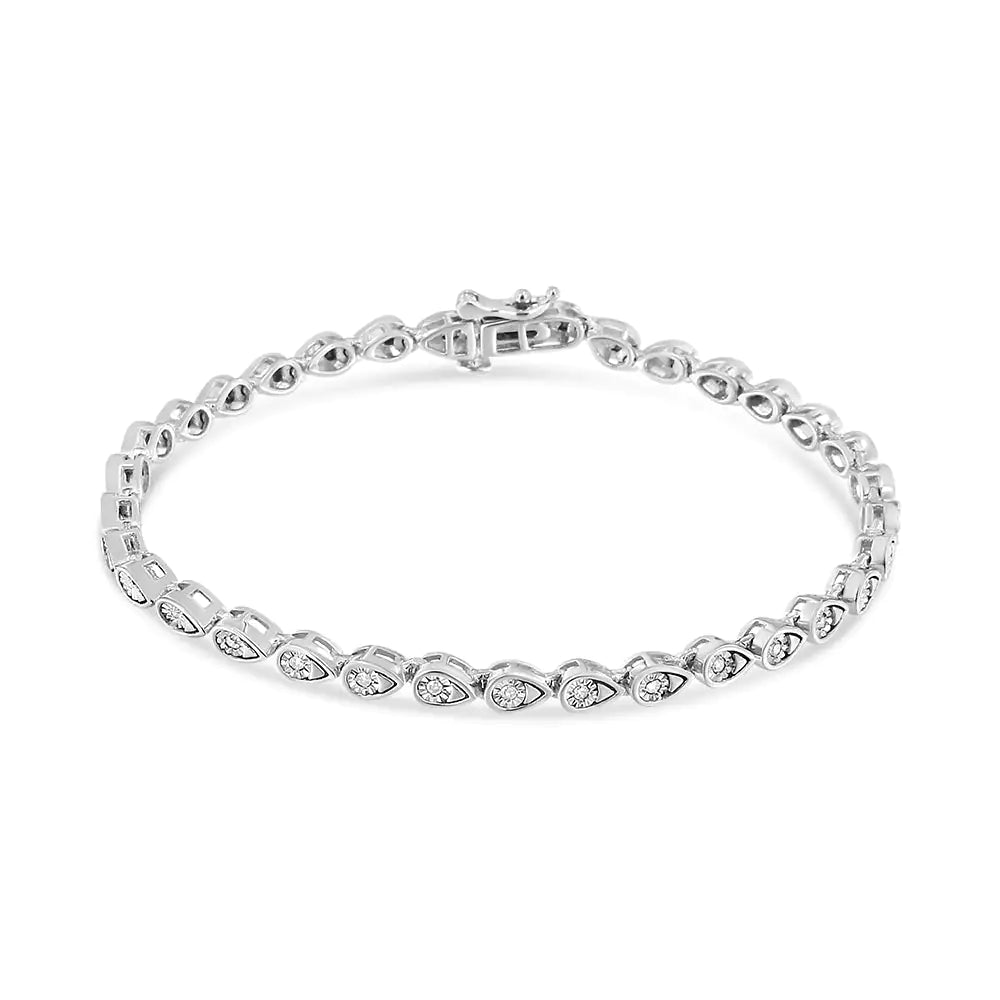 .925 Sterling Silver 1/10 Cttw Round-Cut Diamond Pear Link 7.25" Bracelet (I-J Color, I2-I3 Clarity)