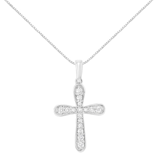 .925 Sterling Silver 1/4 Cttw Diamond Inlaid Cross 18" Pendant Necklace (I-J Color, I1-I2 Clarity)