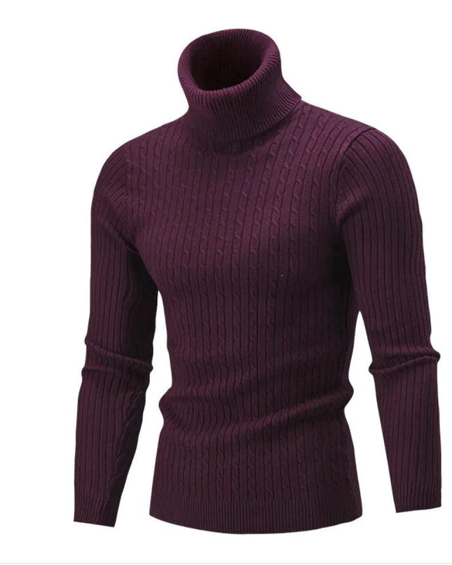 Men's Slim-Fit Knitted Turtleneck Sweater - Solid Color