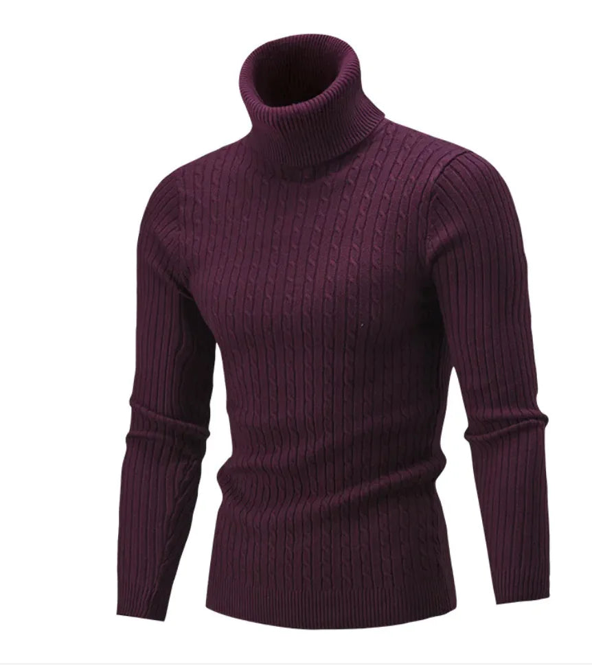 Men's Slim-Fit Knitted Turtleneck Sweater - Solid Color