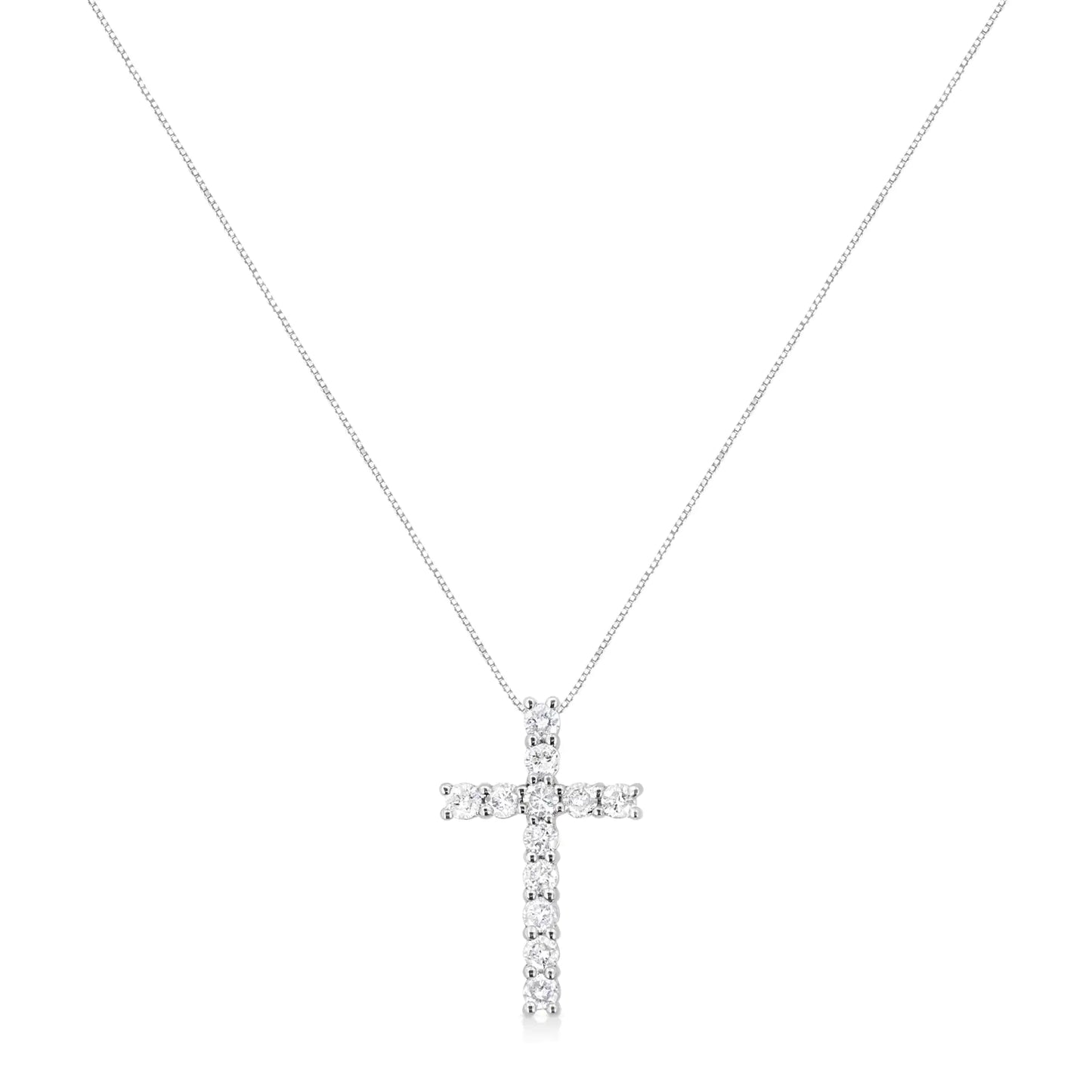 .925 Sterling Silver 1.00 cttw Traditional Diamond Cross 18" Pendant Necklace (J-K Color, I2-I3 Clarity)