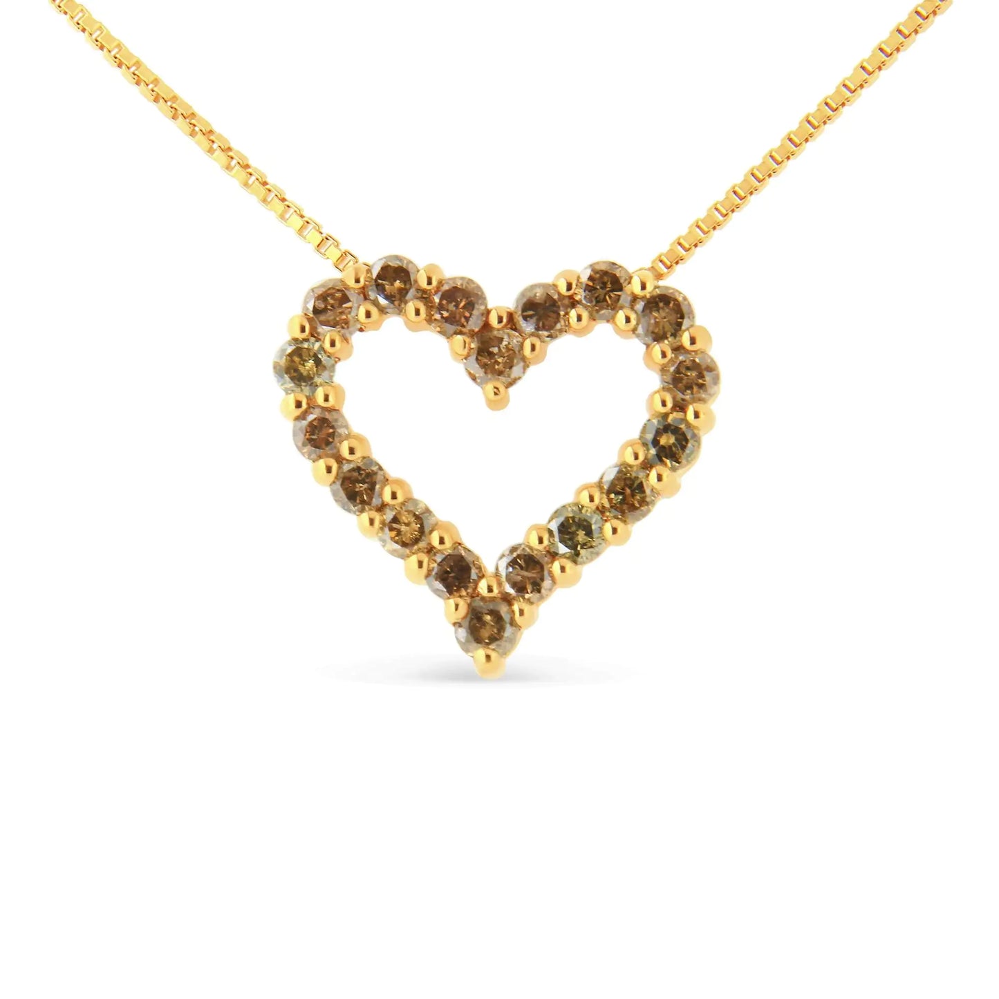 14K Yellow Gold Plated .925 Sterling Silver 1.0 Cttw Champagne Diamond Heart Pendant Necklace (K-L Color, I1-I2 Clarity) - 18"