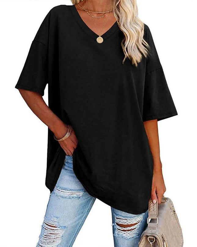Loose Short-Sleeved V-neck T-shirt