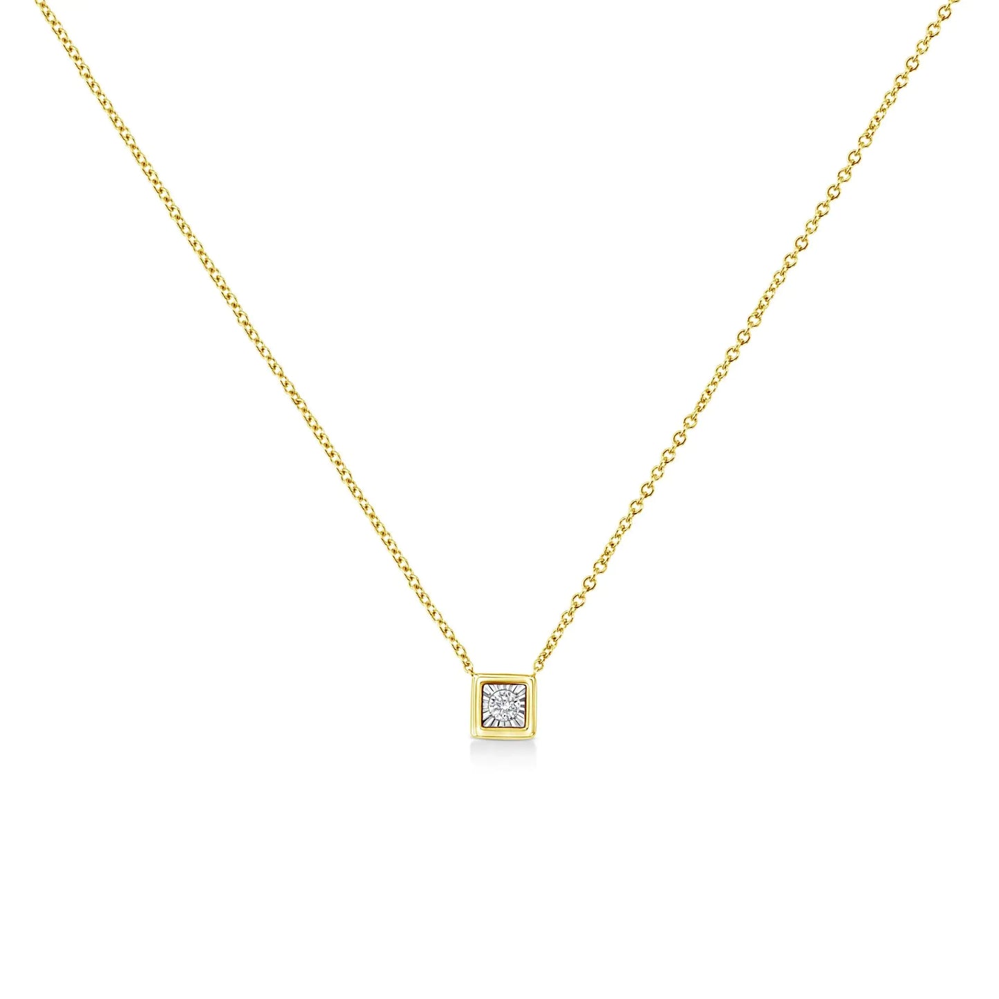 10K Yellow Gold Plated .925 Sterling Silver 1/10 Cttw Miracle Set Round Diamond 18" Pendant Necklace - Choice of Shapes