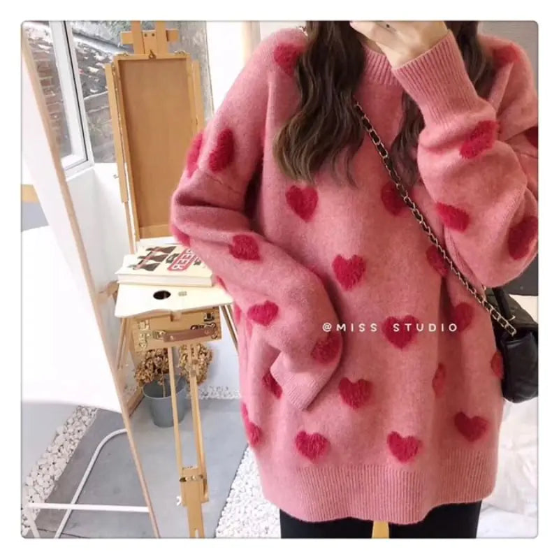 Heart Design Sweater: Korean Fashion