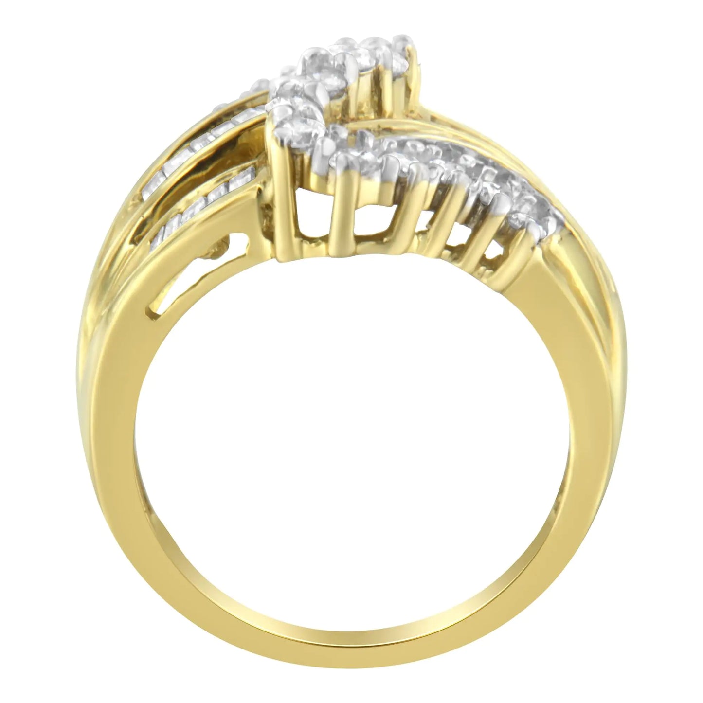 10K Yellow Gold Round and Baguette Cut Diamond Bypass Ring (1 Cttw, J-K Color, I2-I3 Clarity)