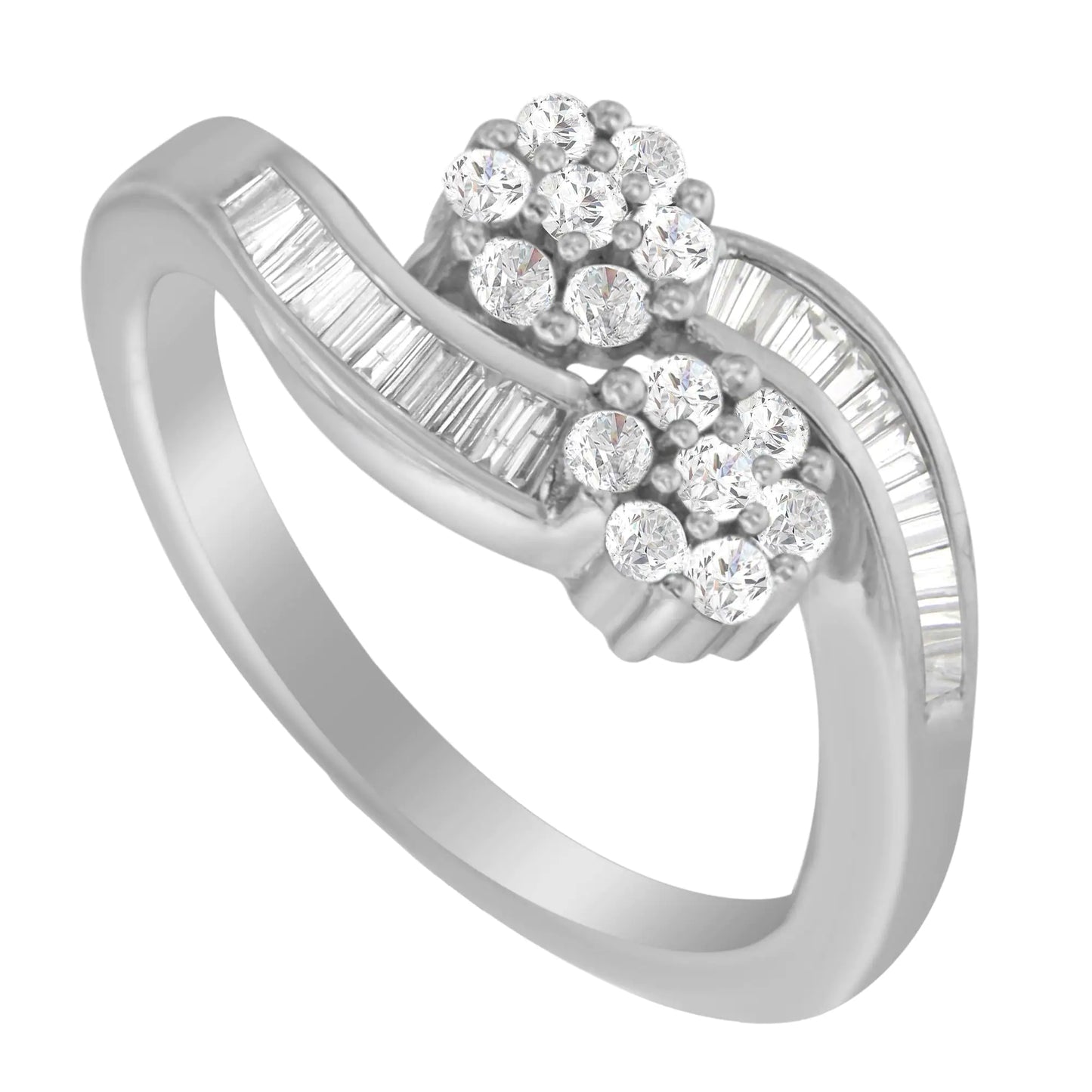 14K White Gold Round and Baguette Diamond Bypass Ring (1/2 cttw, H-I Color, I1-I2 Clarity)