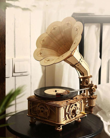 DIY Wooden Mechanical Phonograph Puzzle