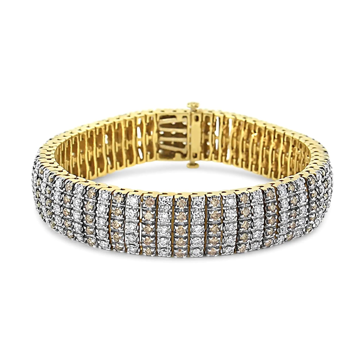 10K Yellow Gold 10 CTW 1/3 Cttw Alternating Coco Color and White Diamond 5 Row Tennis Bracelet (Brown/H-I Color, SI1-SI2 Clarity) - Size 7.25