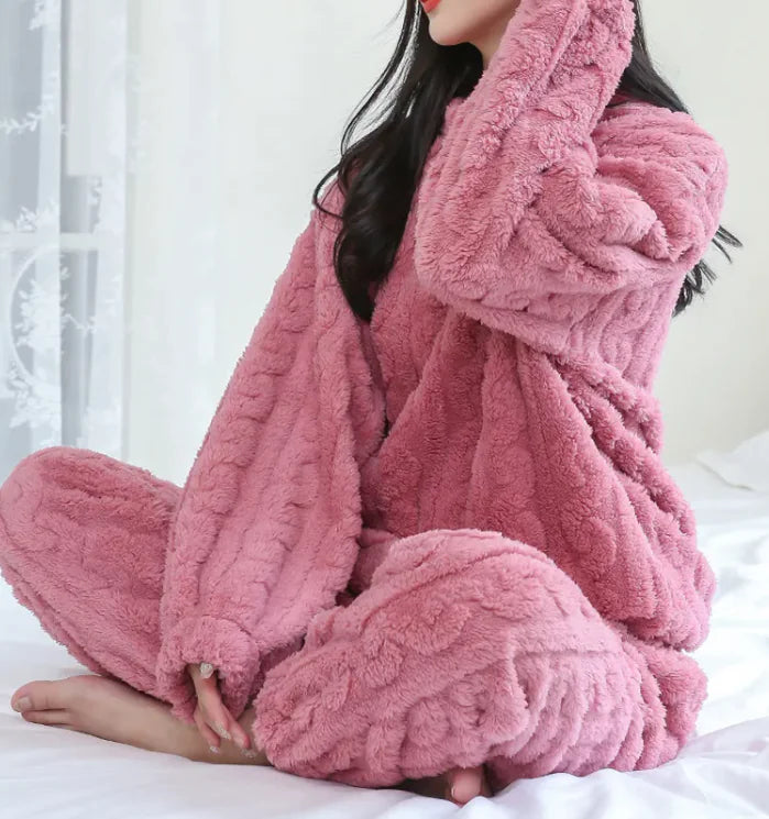 Winter Pajamas Loose Thickened Coral Velvet Pullover Long Sleeves And Trousers