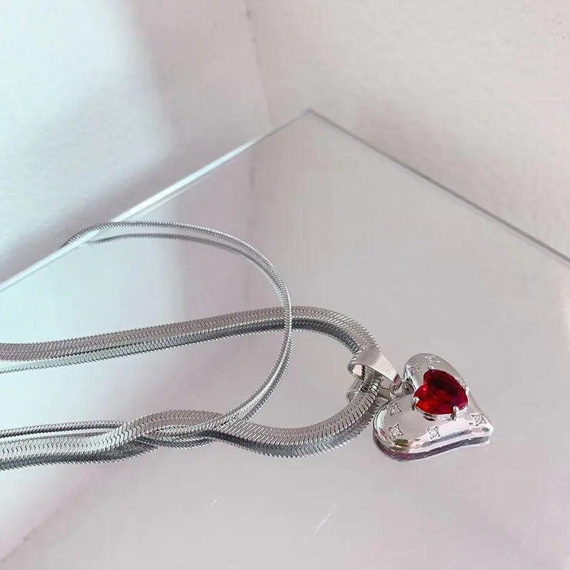 Luxury Red Crystal Charm Double Layer Chain