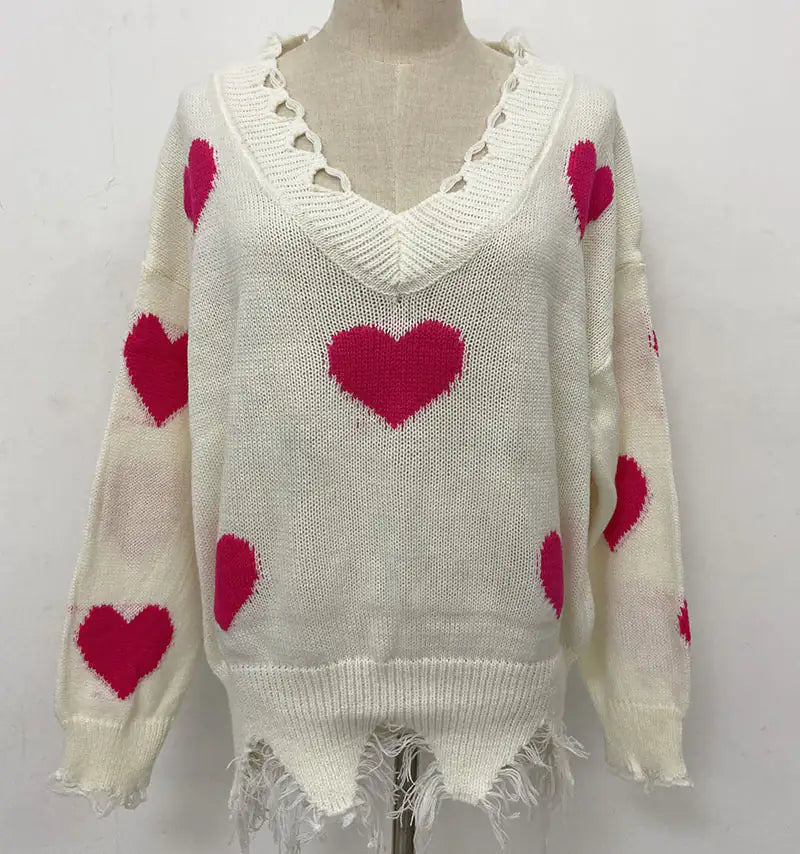 V-neck Love Print Sweater