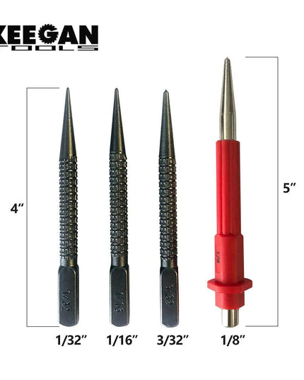 4 Piece Nail Setter & Center Punch Set 4" Wood Metal Super Impact Resistance USA