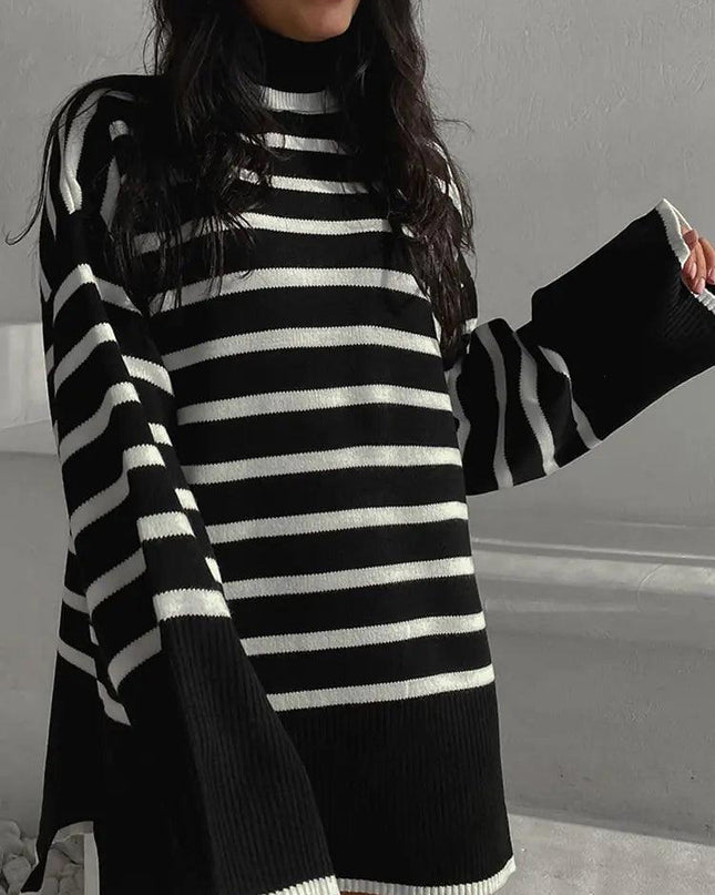 Loose Striped Turtleneck Sweater