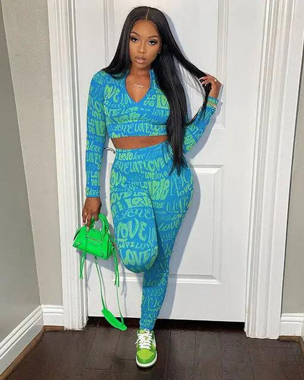 Letter Print Tracksuit Two Piece Set