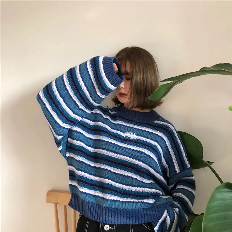 Navy Stripes Oversized Sweater