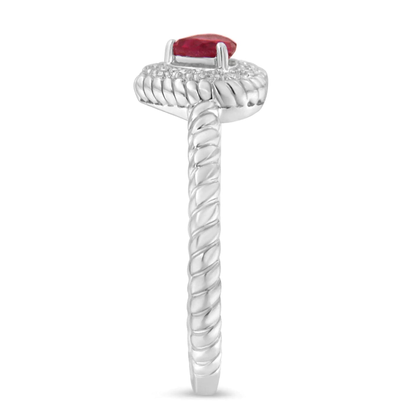 Sterling Silver 4MM Lab Created Ruby Heart and Diamond Accent Heart Ring (I-J, I2-I3)