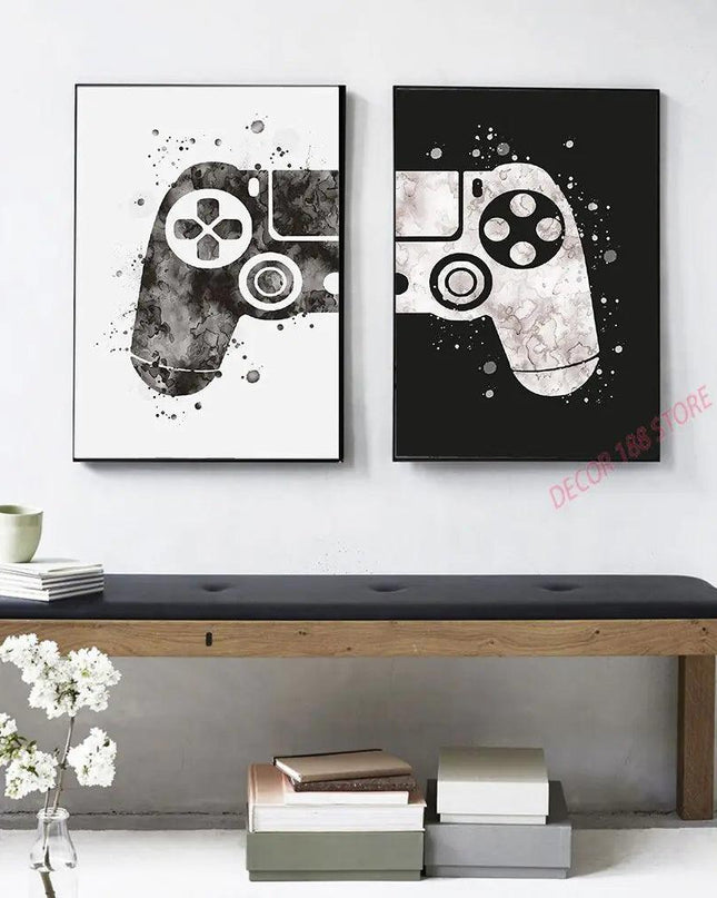 Video Game Prints Black White Posters Teen Boy Bedroom Decor