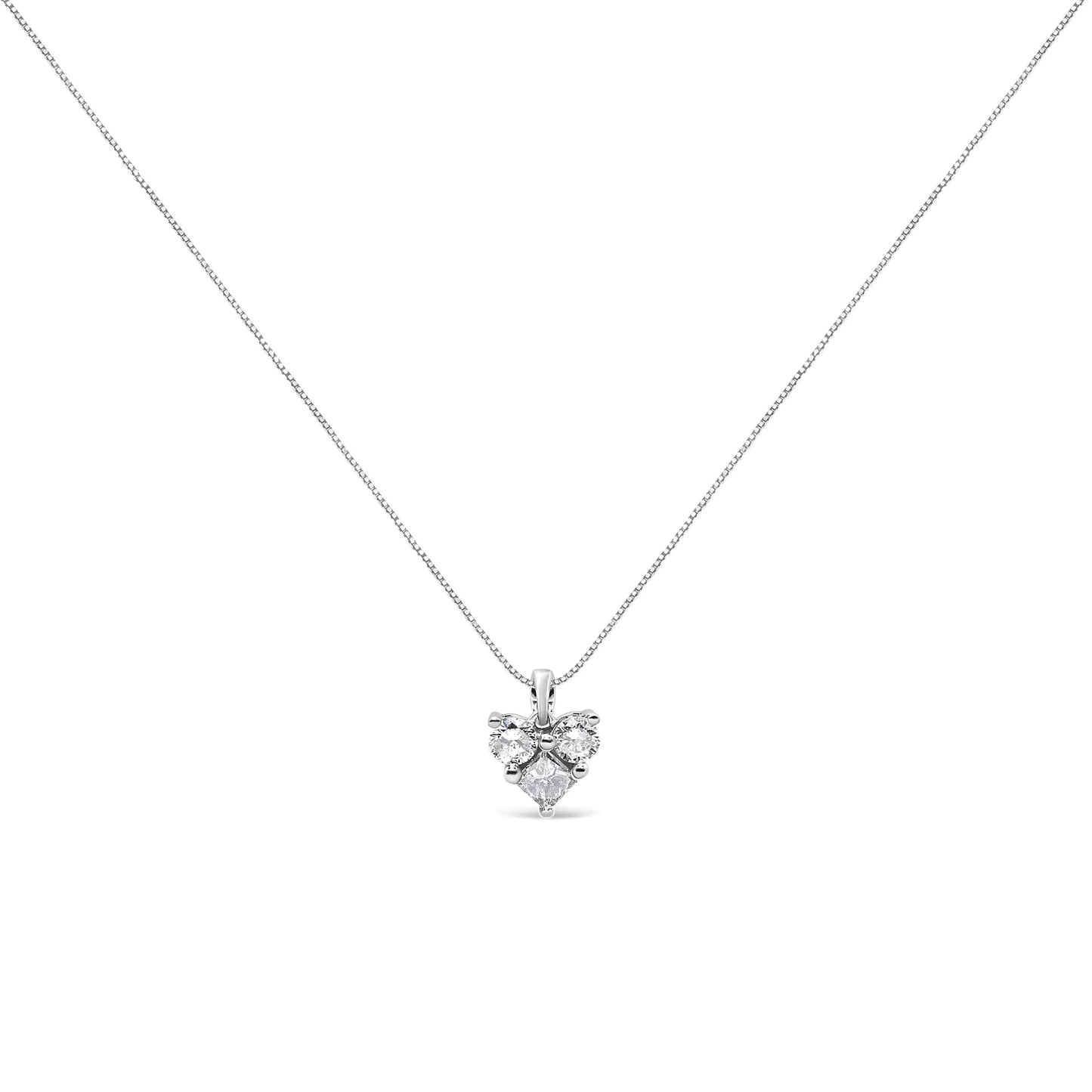 10K White Gold 1/4 Cttw Diamond 3 Stone Heart Shaped Pendant 18" Necklace (J-K Color, I1-I2 Clarity)