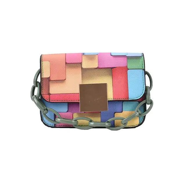 Printed Paneled Shoulder Purse
