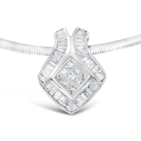 14K White Gold Princess-Cut Diamond and Baguette Diamond Pendant Necklace (2.84cttw, G-H color, SI2-I1 clarity)