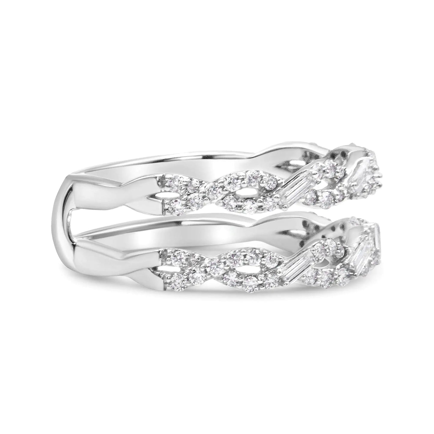 14K White Gold 1/2 Cttw Round & Baguette Diamond Enhancer Wrap Ring Guard Enhancer ( I-J Color, I1-I2 Clarity)