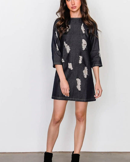 Denim Distressed Mini Dress