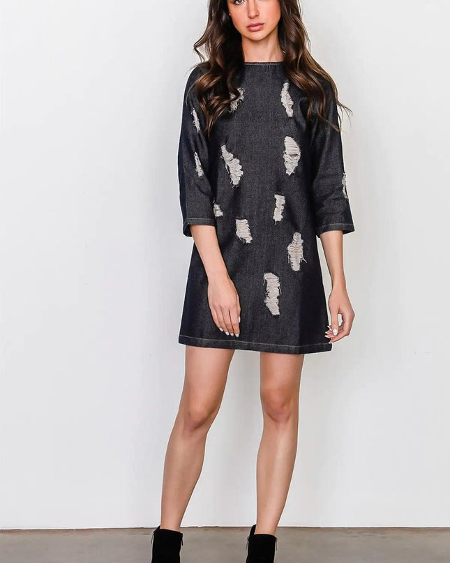 Denim Distressed Mini Dress