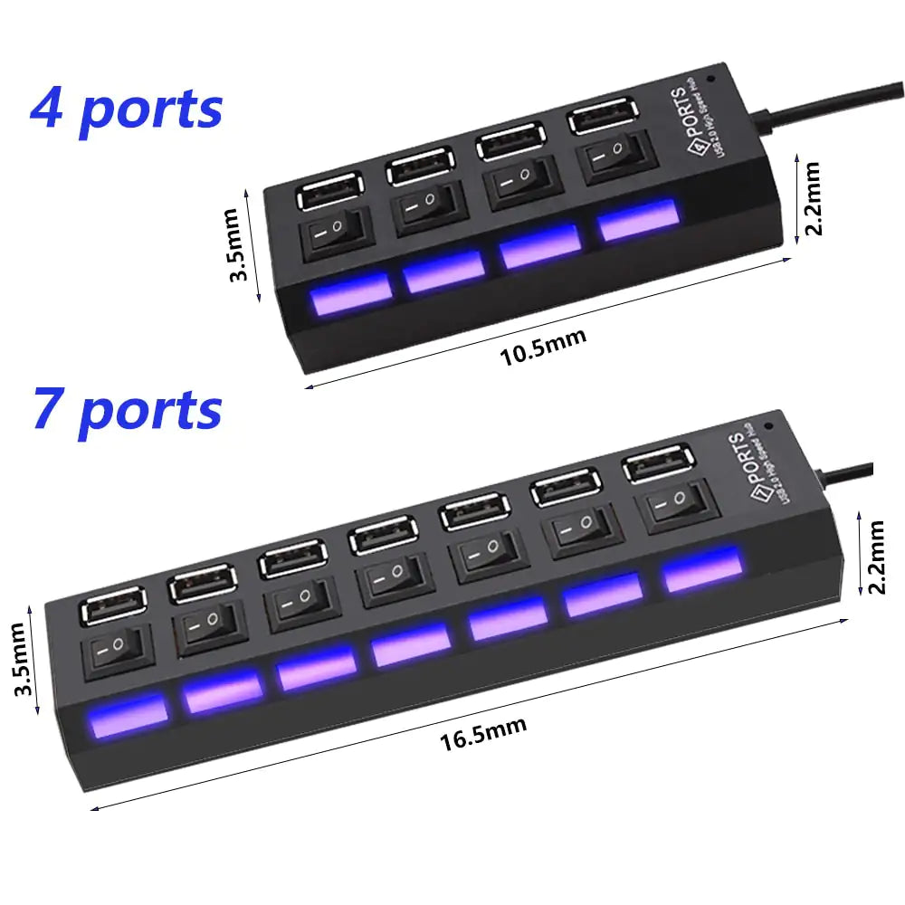 USB Hub Port Universal Driver-free High Efficiency with Switch