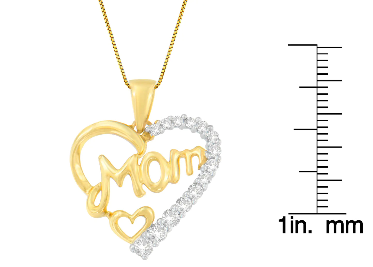 10K Yellow Gold Round Cut Diamond Mom Heart Pendant Necklace (0.25 cttw, H-I Color, I1-I2 Clarity)